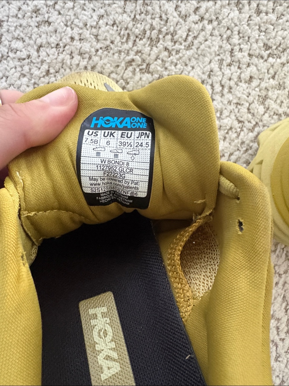 Hoka Bondi 8 in Golden Lichen/Celery Root Running Sneakers - Picture 6 of 6